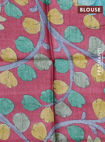 Pure tussar silk saree dark blue and maroon shade with allover zari checked pattern and zari woven border