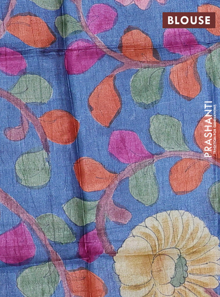 Pure tussar silk saree rosy brown and blue with allover zari checked pattern and zari woven border