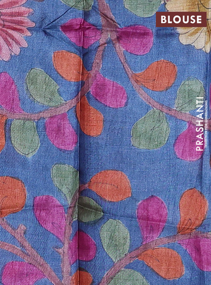 Pure tussar silk saree maroon shade and blue with allover zari checked pattern and zari woven border