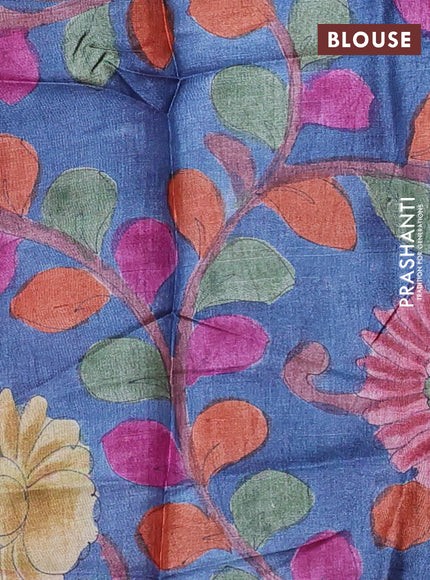 Pure tussar silk saree maroon shade and blue with allover zari checked pattern and zari woven border