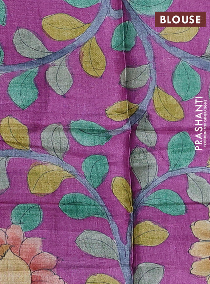 Pure tussar silk saree cs blue and purple with allover zari checked pattern and zari woven border