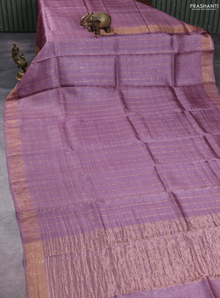 Pure tussar silk saree pastel purple and purple with allover zari checked pattern and zari woven border