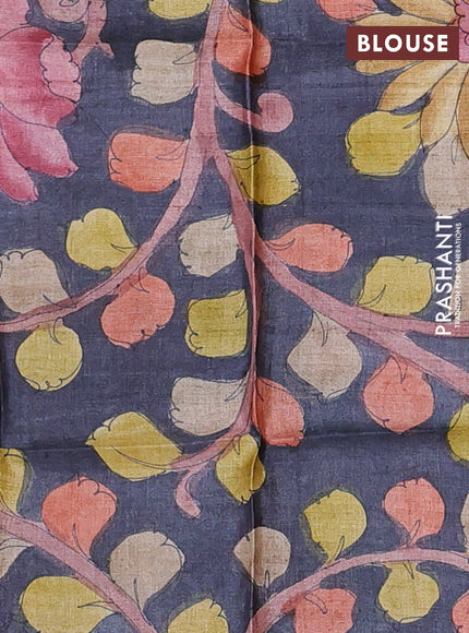 Pure tussar silk saree mustard yellow and elephant grey with allover zari checked pattern and zari woven border