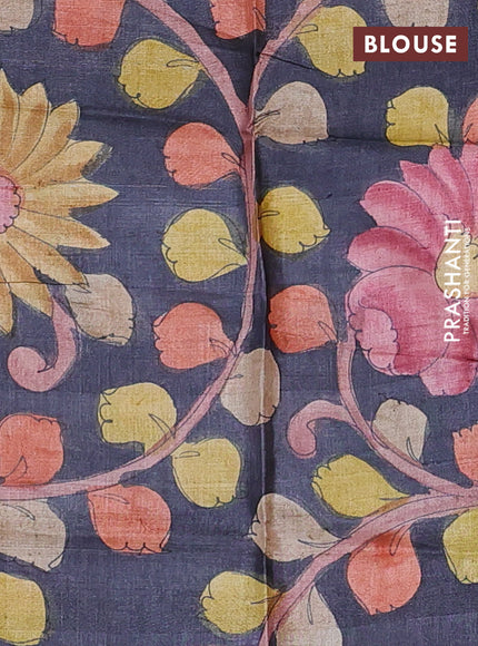 Pure tussar silk saree mustard yellow and elephant grey with allover zari checked pattern and zari woven border