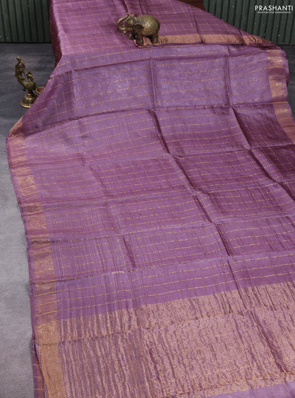 Pure tussar silk saree rosy brown and teal green with allover zari checked pattern and zari woven border