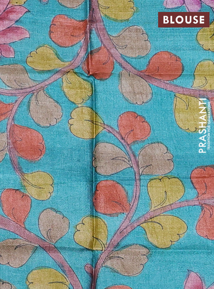 Pure tussar silk saree rosy brown and teal green with allover zari checked pattern and zari woven border