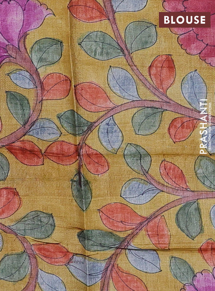 Pure tussar silk saree blue and yellow with allover zari checked pattern and zari woven border