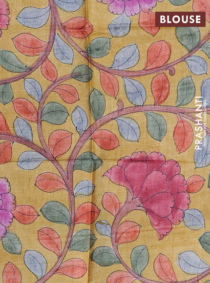 Pure tussar silk saree rosy brown and yellow with allover zari checked pattern and zari woven border