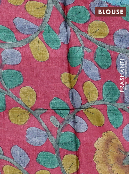 Pure tussar silk saree dark blue and maroon with allover zari checked pattern and zari woven border
