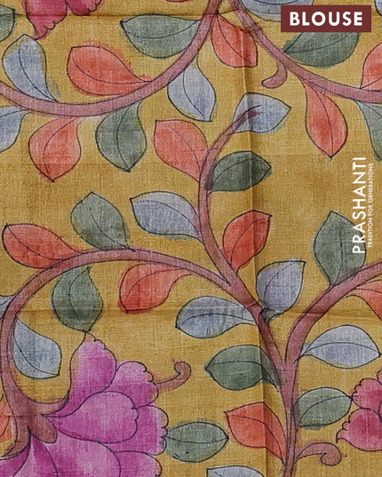 Pure tussar silk saree black and mustard yellow with allover zari checked pattern and zari woven border