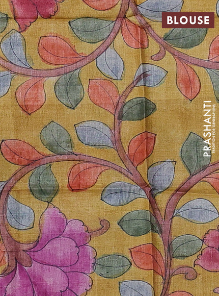 Pure tussar silk saree black and mustard yellow with allover zari checked pattern and zari woven border