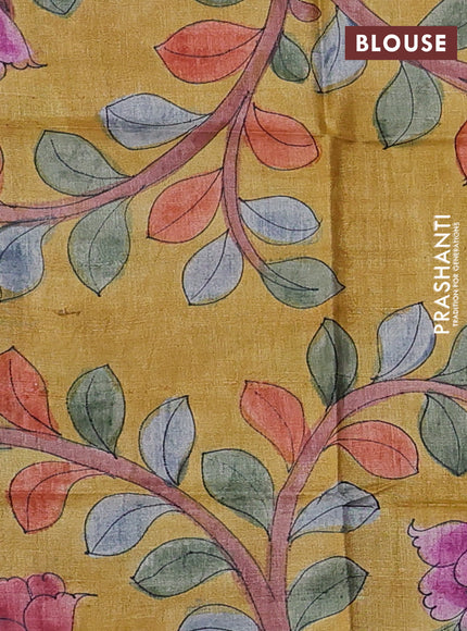 Pure tussar silk saree black and mustard yellow with allover zari checked pattern and zari woven border