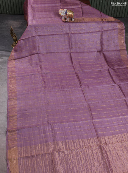 Pure tussar silk saree rosy brown and mustard yellow with allover zari checked pattern and zari woven border