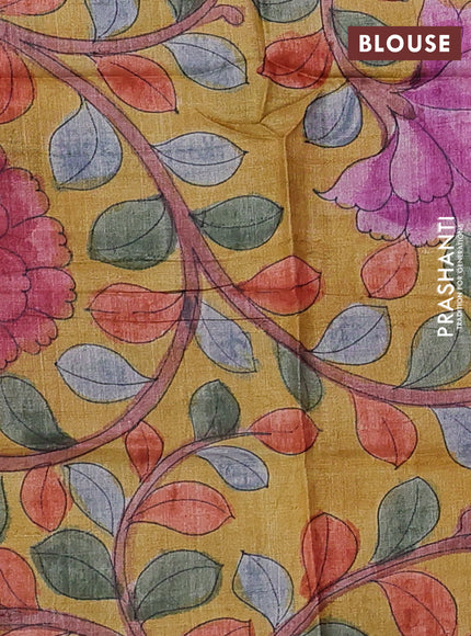 Pure tussar silk saree rosy brown and mustard yellow with allover zari checked pattern and zari woven border