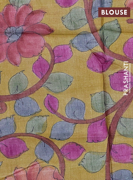 Pure tussar silk saree purple and mustard yellow with allover zari checked pattern and zari woven border