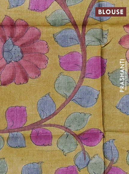 Pure tussar silk saree blue and mustard yellow with allover zari checked pattern and zari woven border