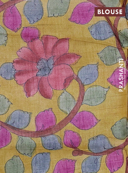 Pure tussar silk saree red shade and mustard yellow with allover zari checked pattern and zari woven border