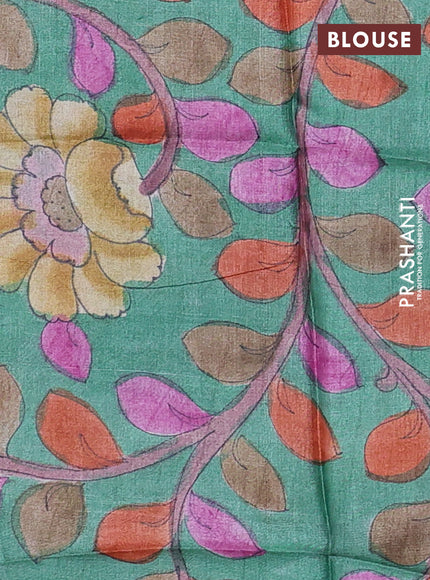 Pure tussar silk saree blue and teal green with allover zari checked pattern and zari woven border