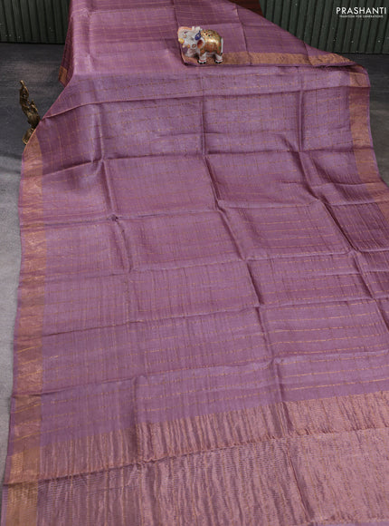 Pure tussar silk saree pastel purple and teal green with allover zari checked pattern and zari woven border