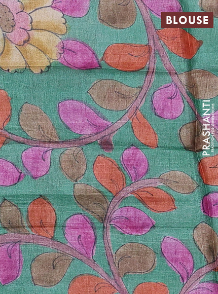 Pure tussar silk saree pastel purple and teal green with allover zari checked pattern and zari woven border