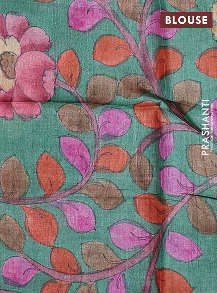 Pure tussar silk saree red and teal green with allover zari checked pattern and zari woven border