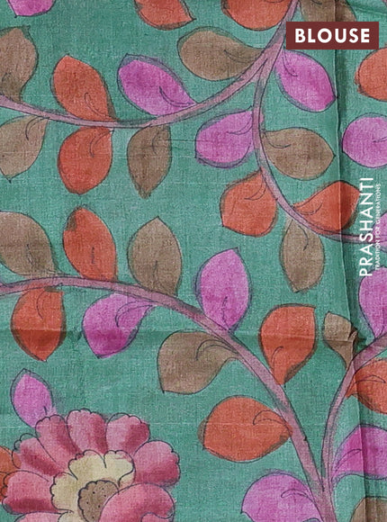 Pure tussar silk saree rosy brown and teal green with allover zari checked pattern and zari woven border