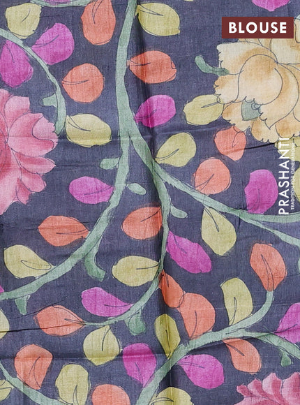 Pure tussar silk saree teal green and elephant grey with allover zari checked pattern and zari woven border