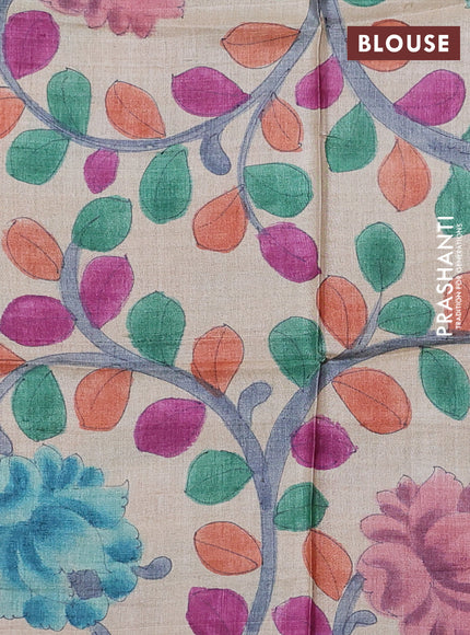 Pure tussar silk saree rosy brown and beige with allover zari checked pattern and zari woven border