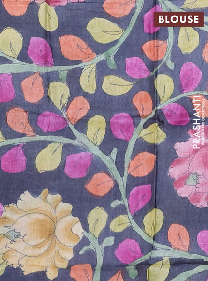 Pure tussar silk saree cs blue and elephant grey with allover zari checked pattern and zari woven border