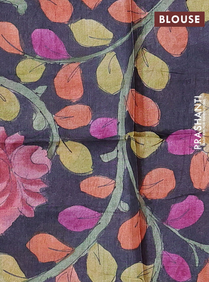 Pure tussar silk saree red shade and black with allover zari checked pattern and zari woven border