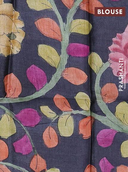 Pure tussar silk saree green and black with allover zari checked pattern and zari woven border