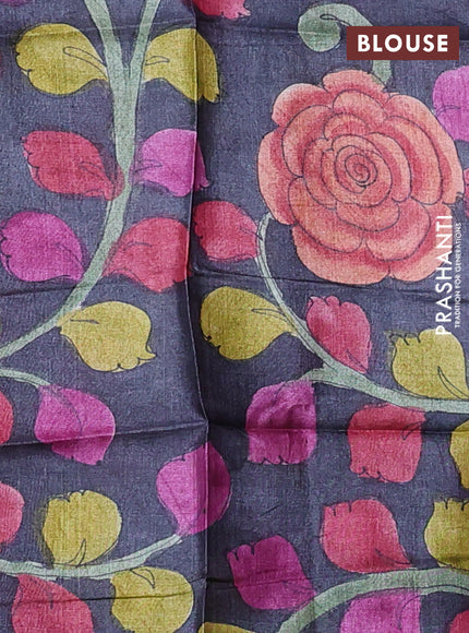 Pure tussar silk saree rosy brown and black with allover zari checked pattern and zari woven border