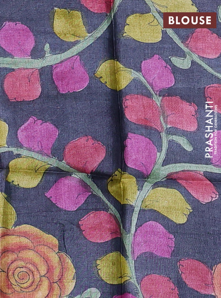 Pure tussar silk saree teal blue and black with allover zari checked pattern and zari woven border
