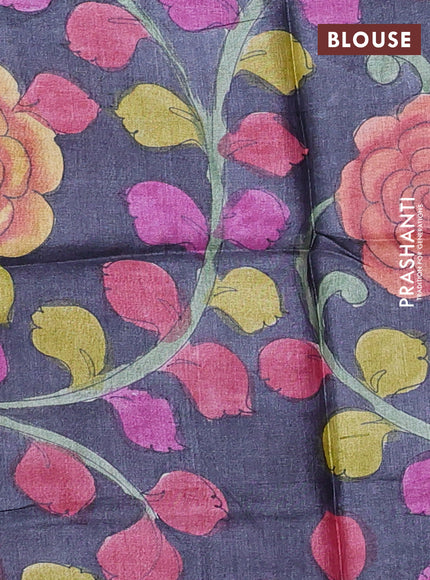 Pure tussar silk saree purple and elephant grey with allover zari checked pattern and zari woven border