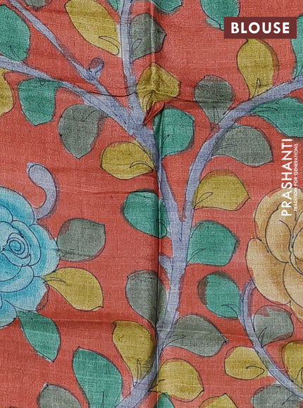 Pure tussar silk saree elephant grey and rustic orange with allover zari checked pattern and zari woven border