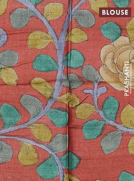 Pure tussar silk saree purple and rustic orange with allover zari checked pattern and zari woven border
