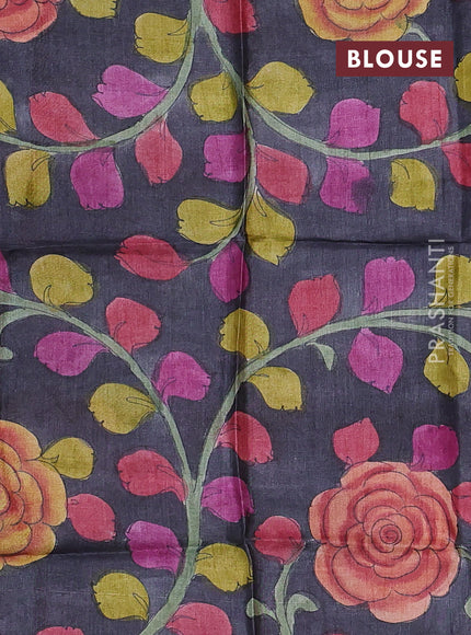 Pure tussar silk saree mustard yellow and elephant grey with allover zari checked pattern and zari woven border