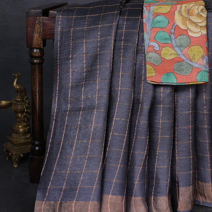 Collection image for: Tussar Checks Kalamkari Blouse