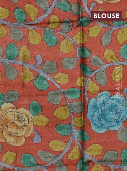 Pure tussar silk saree elephant grey and rustic orange with allover zari checked pattern and zari woven border