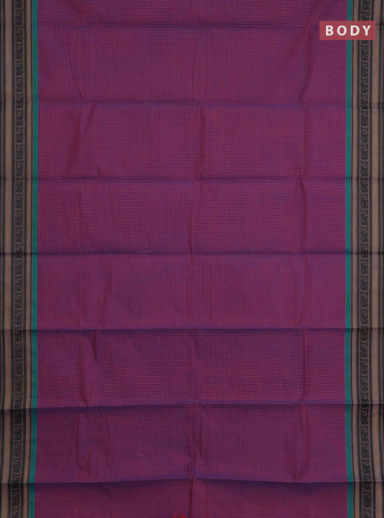 Chettinad cotton saree purple and teal green with allover thread checked pattern and thread woven border