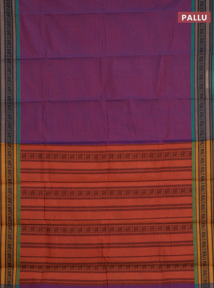 Chettinad cotton saree purple and teal green with allover thread checked pattern and thread woven border