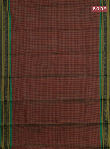 Chettinad cotton saree manthulir green and green with allover thread checked pattern and thread woven border