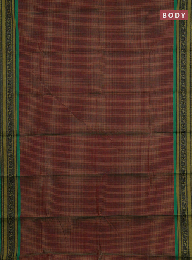 Chettinad cotton saree manthulir green and green with allover thread checked pattern and thread woven border