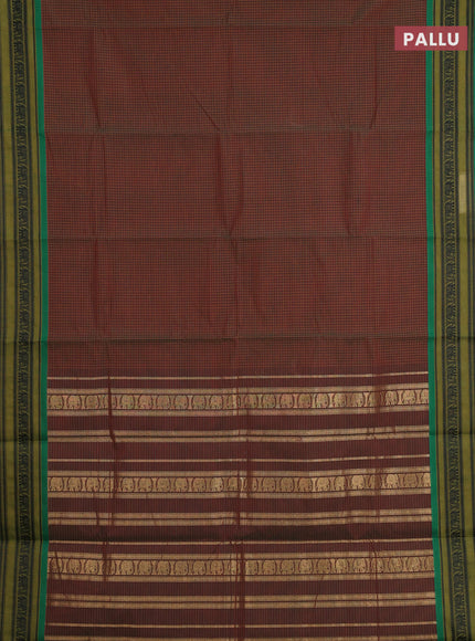 Chettinad cotton saree manthulir green and green with allover thread checked pattern and thread woven border