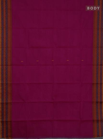 Chettinad cotton saree pink and dark mustard with thread woven buttas and thread woven border