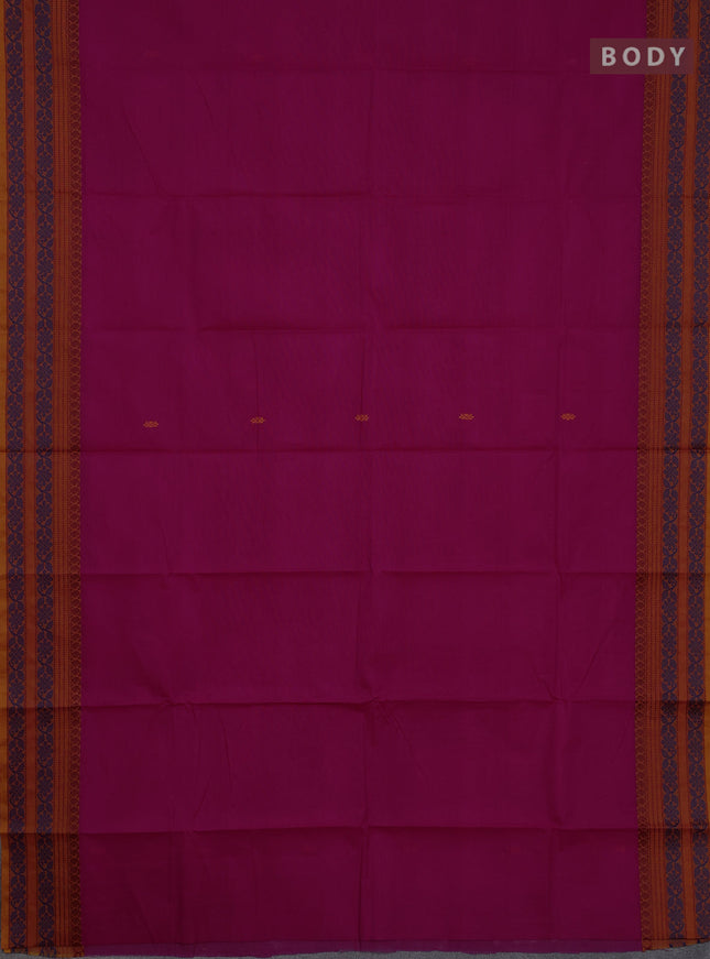 Chettinad cotton saree pink and dark mustard with thread woven buttas and thread woven border