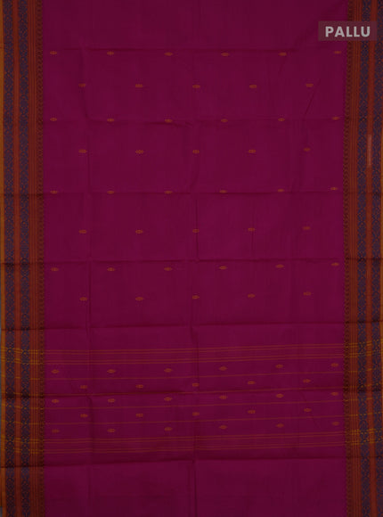 Chettinad cotton saree pink and dark mustard with thread woven buttas and thread woven border