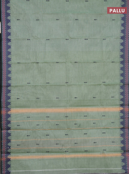 Chettinad cotton saree pastel green and bottle green with thread woven buttas and thread woven border