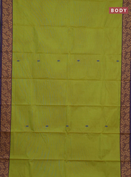 Chettinad cotton saree lime green and violet with thread woven buttas and thread woven border