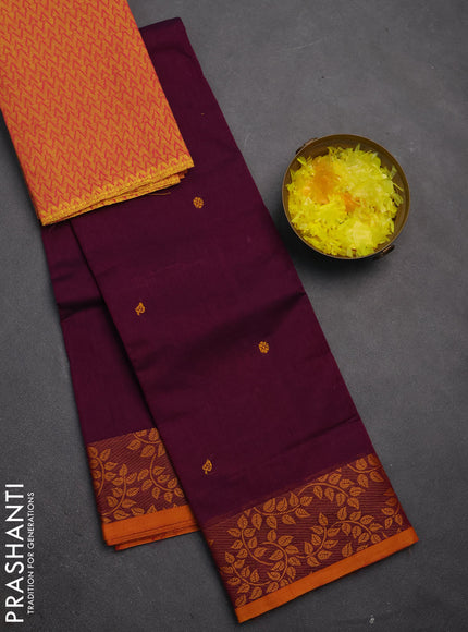 Chettinad cotton saree magenta pink and mustard yellow with thread woven buttas and thread woven border
